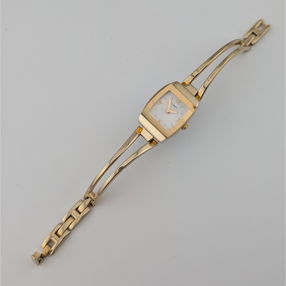 Timex Gold Tone Petite Bangle Cuff Watch White Dial Dress Watch Y2K - Picture 9 of 10